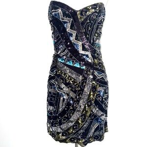 French Connection Strapless Sequin Dress - Black, Silver, Blue, Gold